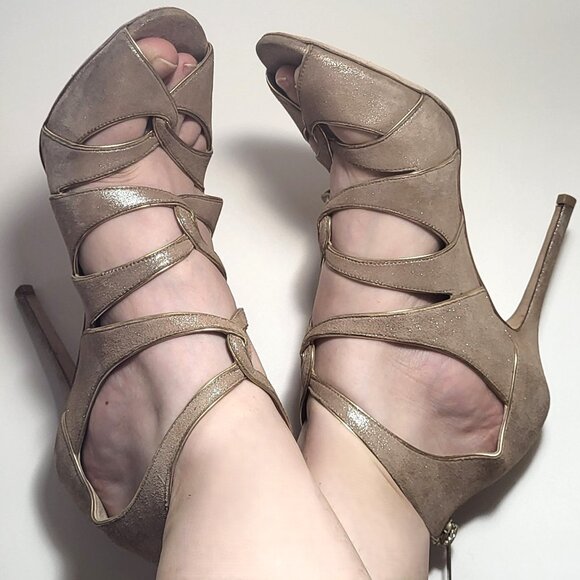 Jimmy Choo W/ Box Gold Caged Leash 100 Sandal Heels SIZE 8 EU 38 - Picture 1 of 12